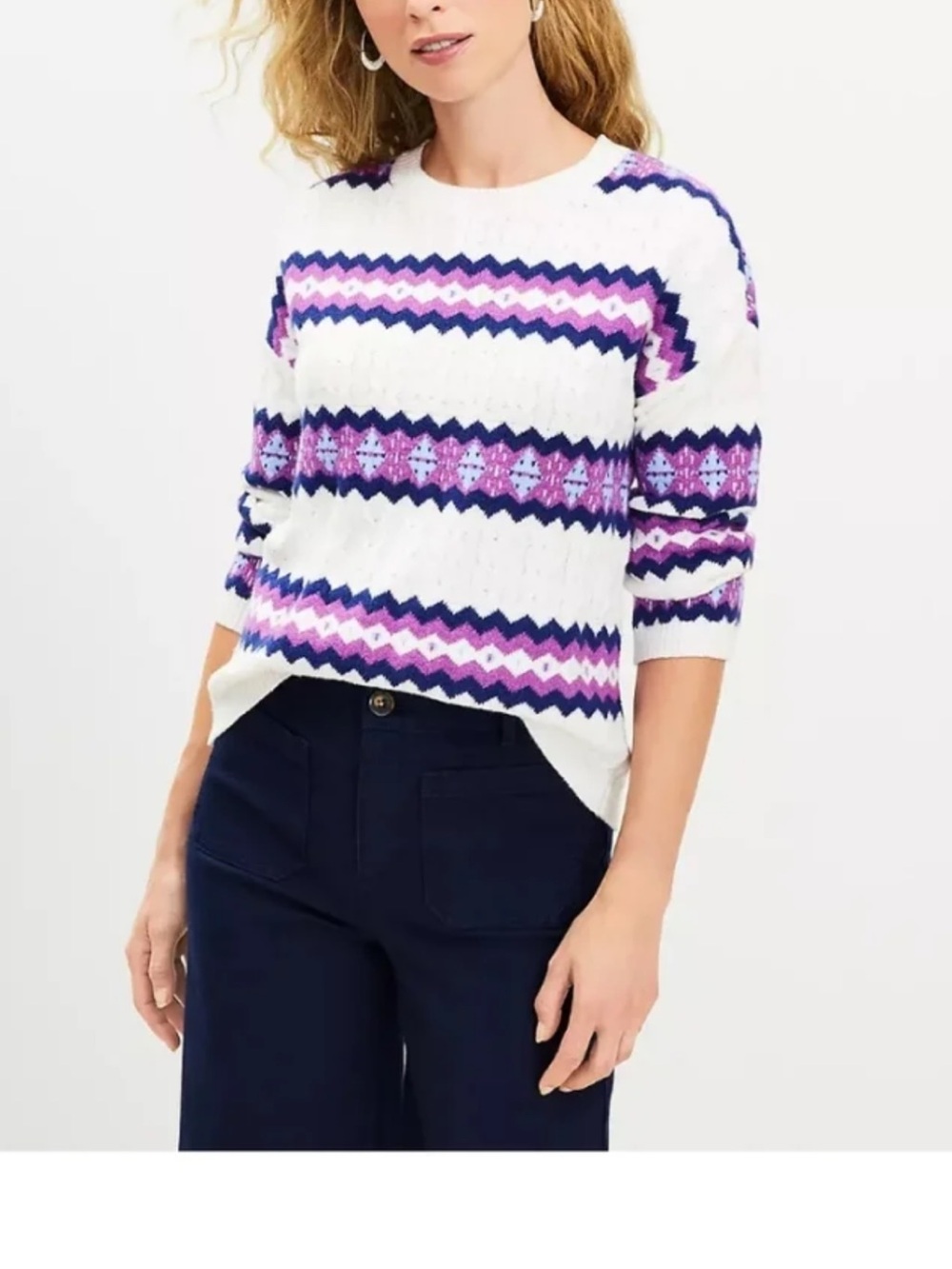 Loft white and purple fair isle sweater